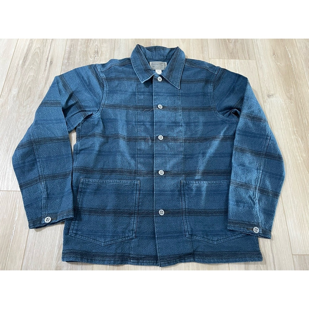 rrl indigo striped Dobby Overshirt Size Medium